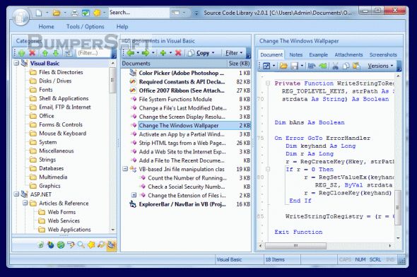 Source Code Library Screenshot