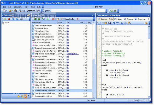 C++ Code Library Screenshot