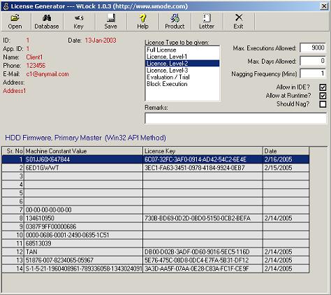 WLock-Licensing Source Code for VB6 Screenshot