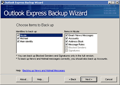Outlook Express Backup Wizard Screenshot