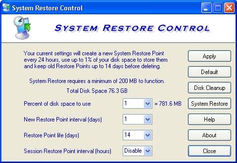 System Restore Control Screenshot