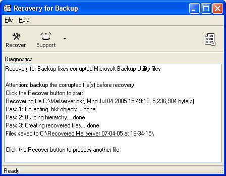 Recovery for Backup Screenshot