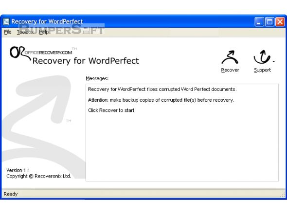 Recovery for WordPerfect Screenshot