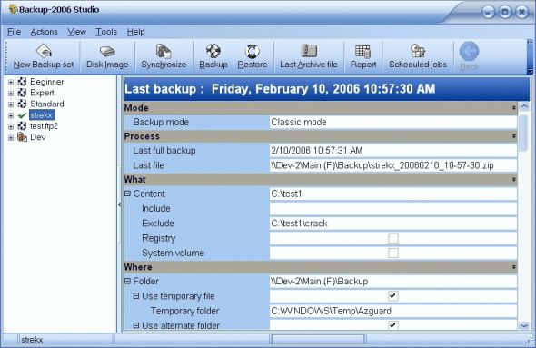 Backup-2006 Studio Screenshot