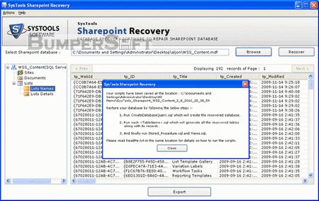 SysTools SharePoint Recovery Screenshot