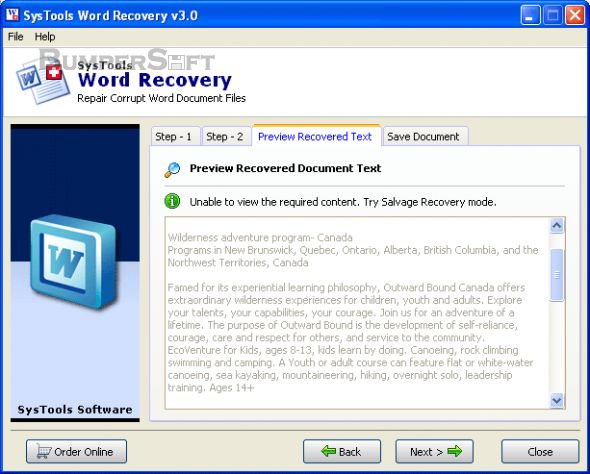 SysTools Word Recovery Screenshot