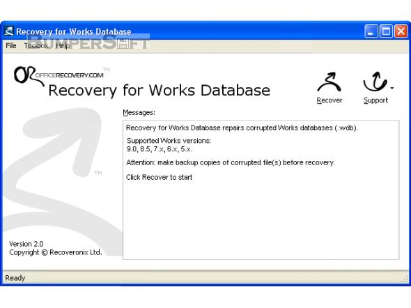 Recovery for Works Database Screenshot