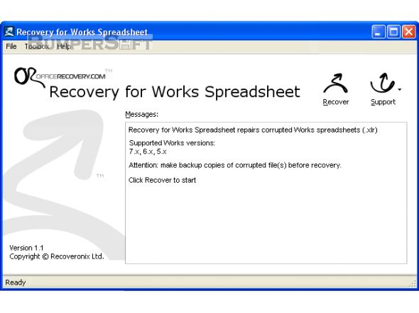 Recovery for Works Spreadsheet Screenshot