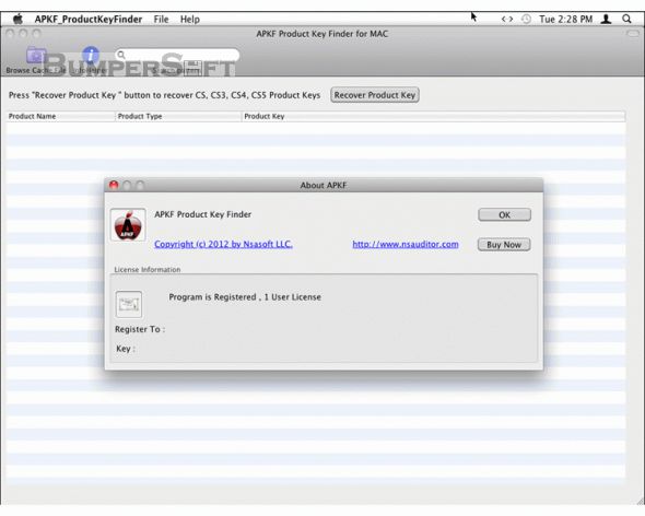 APKF Product Key Finder for MAC Screenshot
