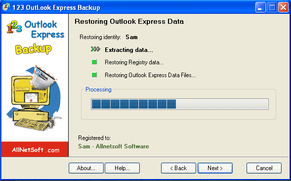 123 Outlook Express Backup Screenshot