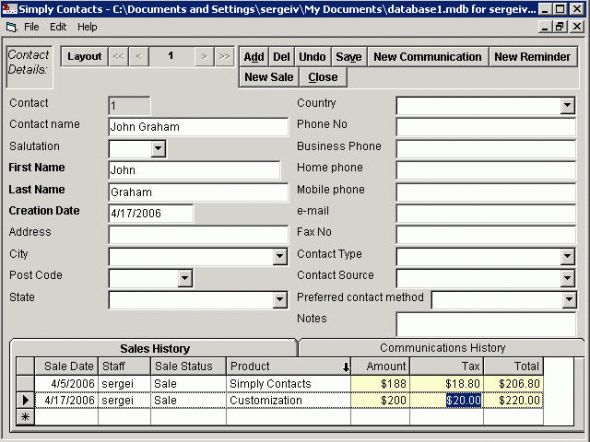 Simply Contacts Database Screenshot