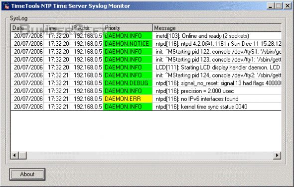 TimeTools NTP Time Server Syslog Monitor Screenshot