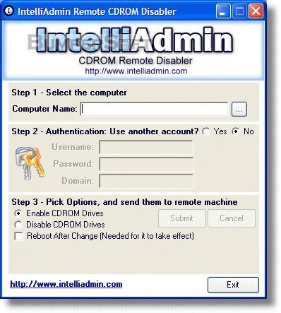 IntelliAdmin Remote CDROM Disabler Screenshot