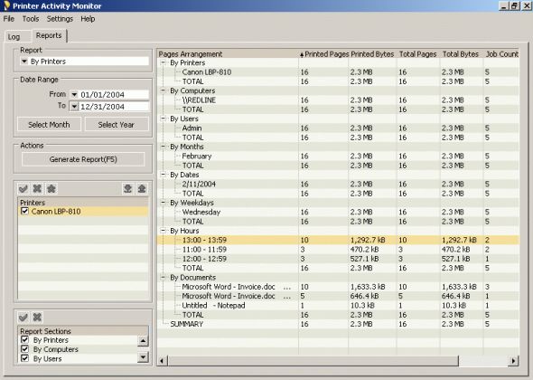 Printer Activity Monitor Screenshot