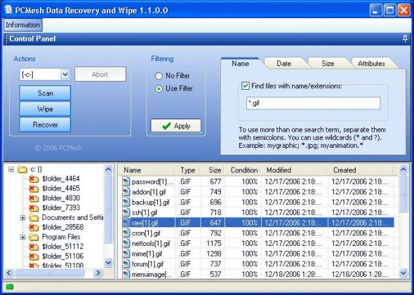 PCMesh Data Recovery and Wipe Screenshot