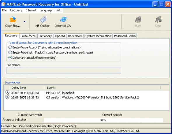 MAPILab Password Recovery for Office Screenshot