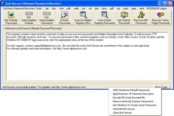 Anti-Secure Ultimate Password Recovery Screenshot