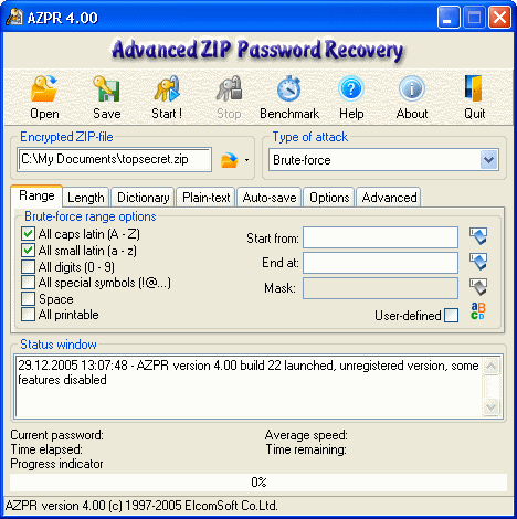 Advanced ZIP Password Recovery Screenshot