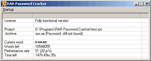 RAR Password Cracker Screenshot