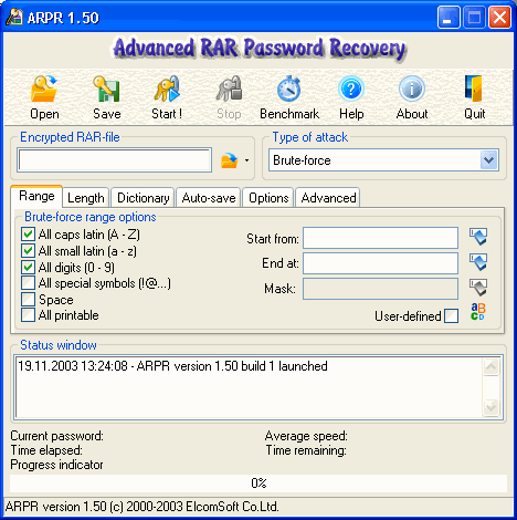 Advanced RAR Password Recovery Screenshot