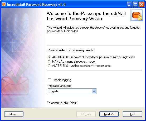 IncrediMail Password Recovery Screenshot