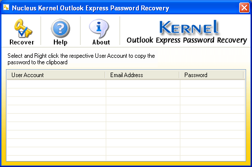 Nucleus Kernel Outlook Express Password Recovery Screenshot