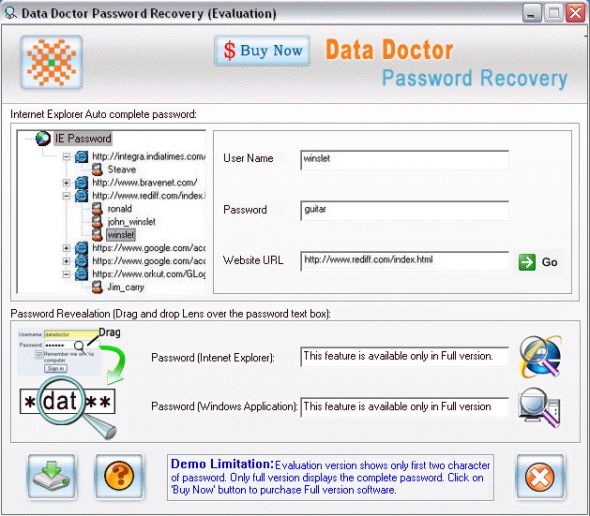Data Doctor's Password Recovery and Unmask Screenshot