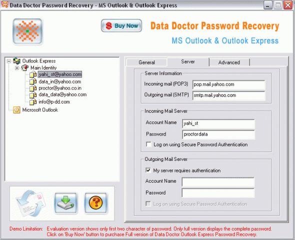 Data Doctor Password Recovery MS Outlook & Outlook Express Screenshot