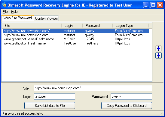 Bimesoft Password Recovery Engine for Internet Explorer Screenshot