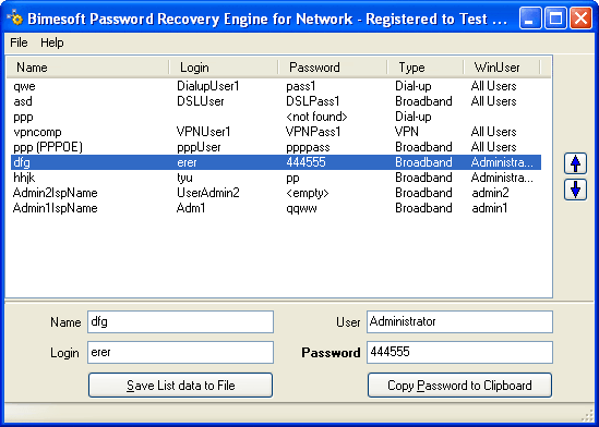 Bimesoft Password Recovery Engine for Network Connections Screenshot