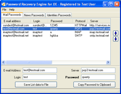 Bimesoft Password Recovery Engine for Outlook Express Screenshot