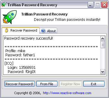 Trillian Password Recovery Screenshot