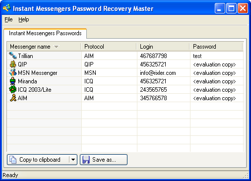 Instant Messengers Password Recovery Master Screenshot