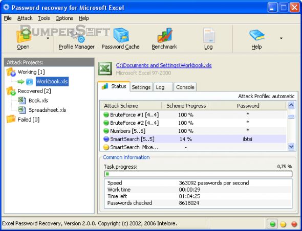 Password recovery for Microsoft Excel Screenshot
