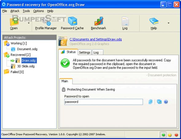 Password recovery for OpenOffice.org Draw Screenshot
