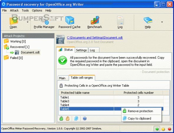 Password recovery for OpenOffice.org Writer Screenshot