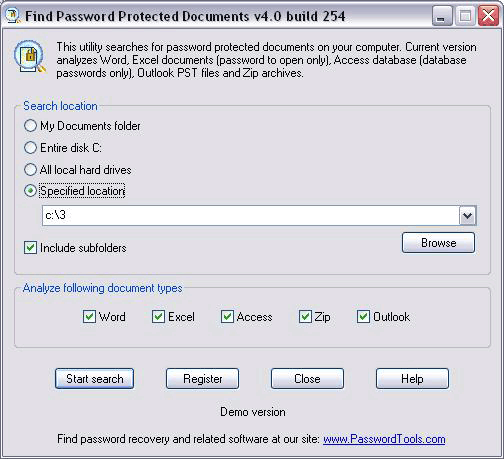 Find Password Protected Documents Screenshot