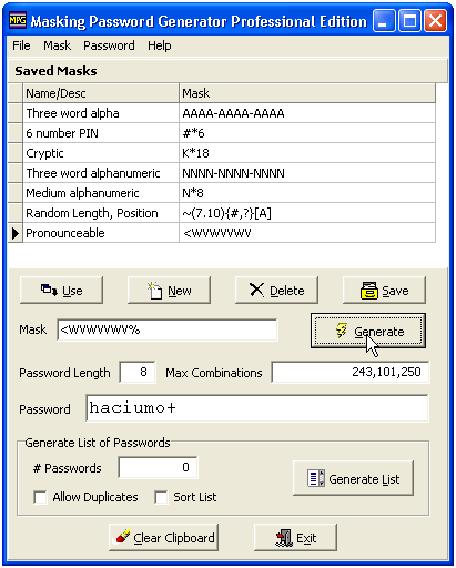 Masking Password Generator Screenshot