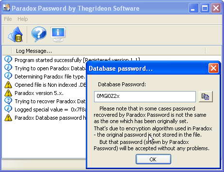 Paradox Password Screenshot