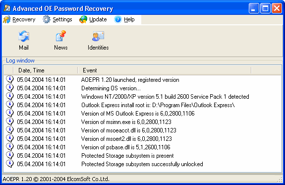 Advanced Outlook Express Password Recovery Screenshot