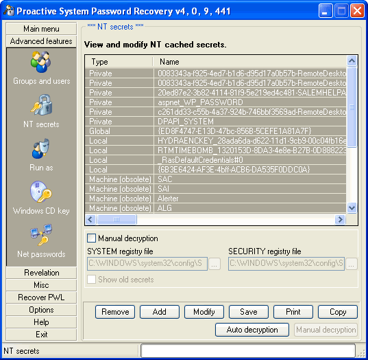 Proactive System Password Recovery Screenshot