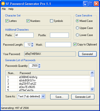 SF Password Generator Pro Screenshot