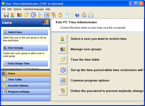 User Time Administrator Screenshot