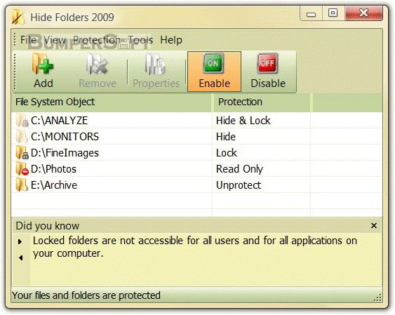 Hide Folders 2009 Screenshot