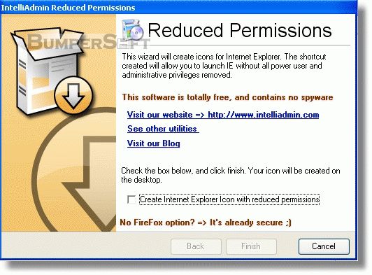 IntelliAdmin Reduced Permissions Screenshot