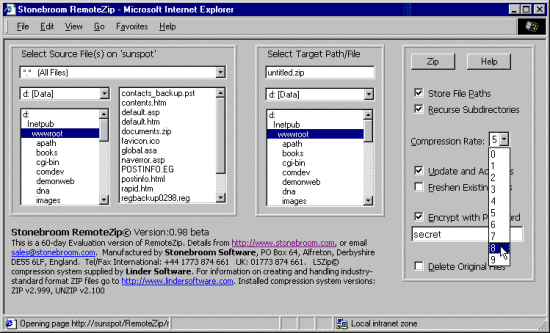 Stonebroom RemoteZip Zip File Manager Screenshot