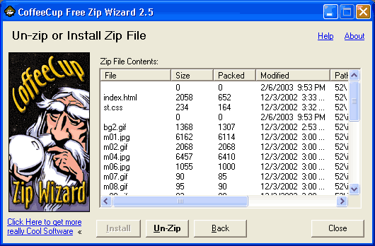 CoffeeCup Free Zip Wizard Screenshot