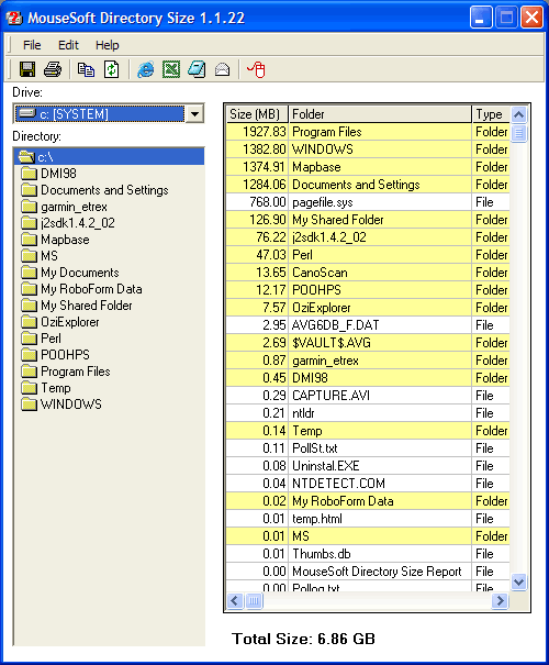 MouseSoft Directory Size Screenshot