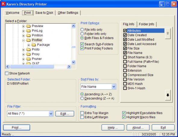 Directory Printer Screenshot