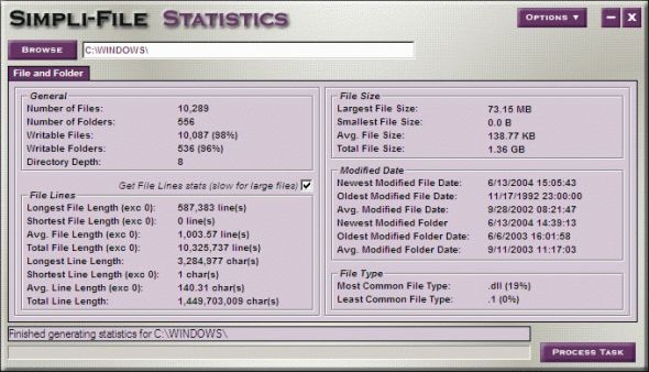 Simpli-File Statistics Screenshot